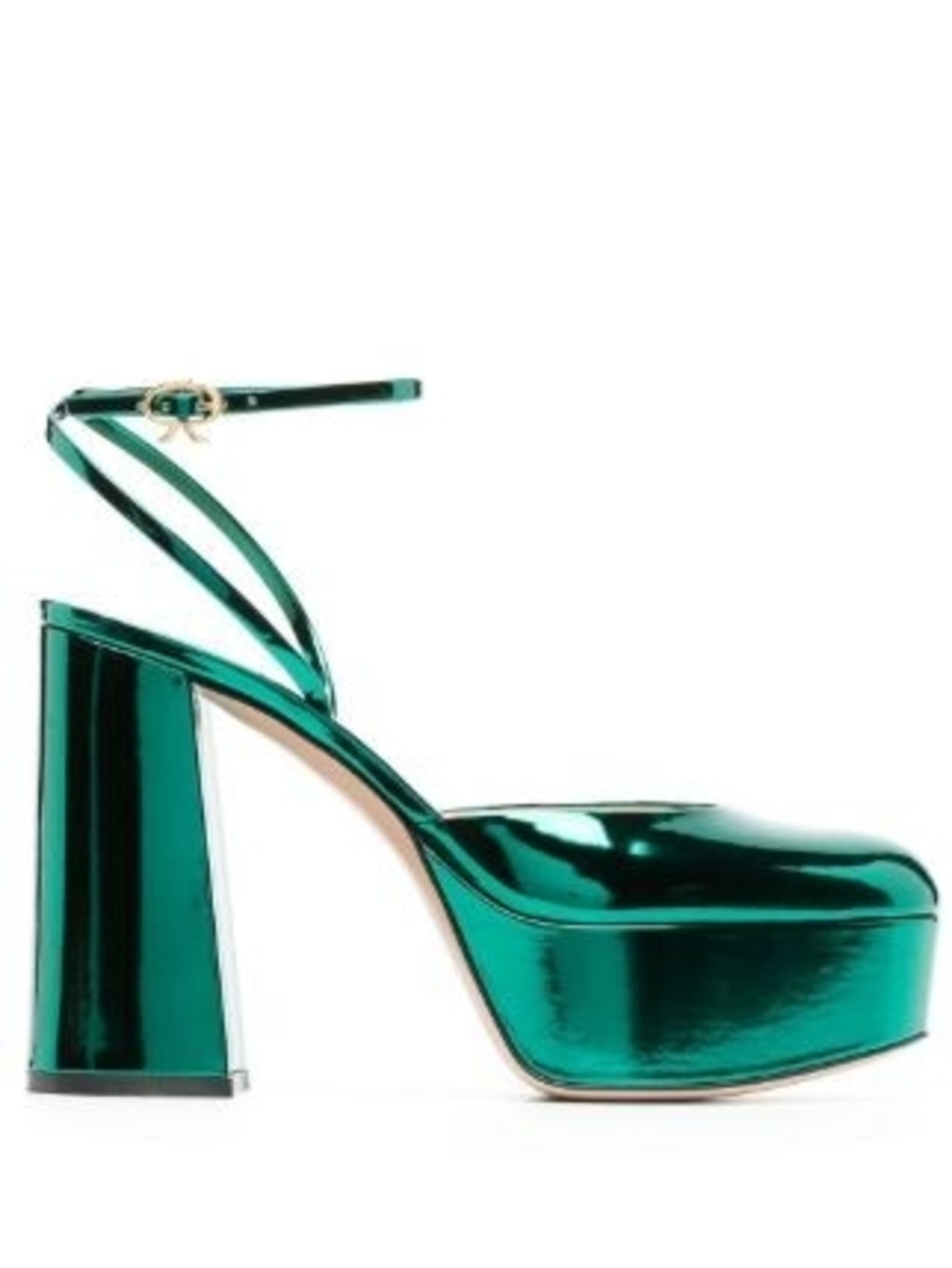 Gianvito Rossi Metallic Emerald Green Platform Ankle-Strap Heels